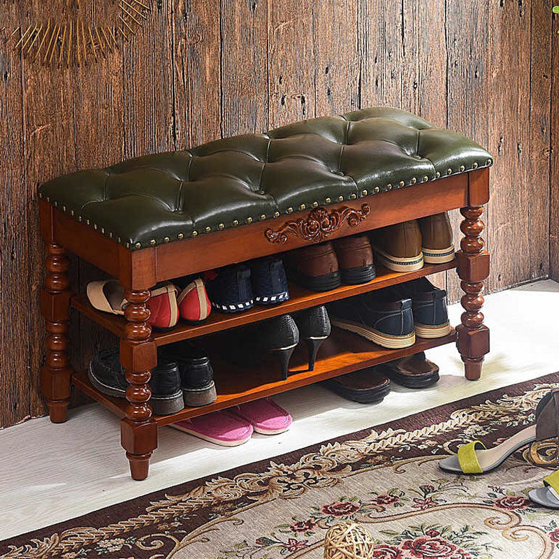 11.7インチW伝統的な座席ベンチソリッドウッド玄関ベンチ布張り