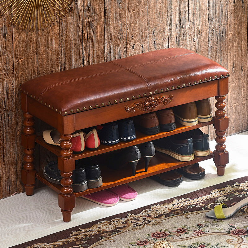 11.7インチW伝統的な座席ベンチソリッドウッド玄関ベンチ布張り