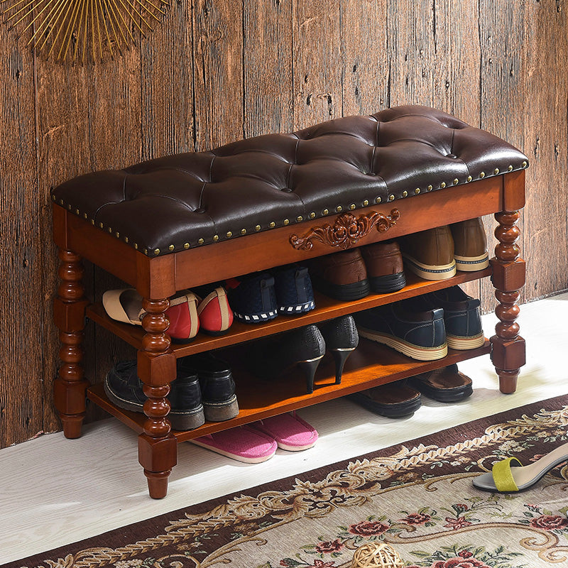 11.7インチW伝統的な座席ベンチソリッドウッド玄関ベンチ布張り