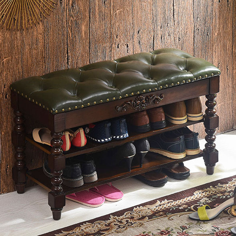 11.7インチW伝統的な座席ベンチソリッドウッド玄関ベンチ布張り