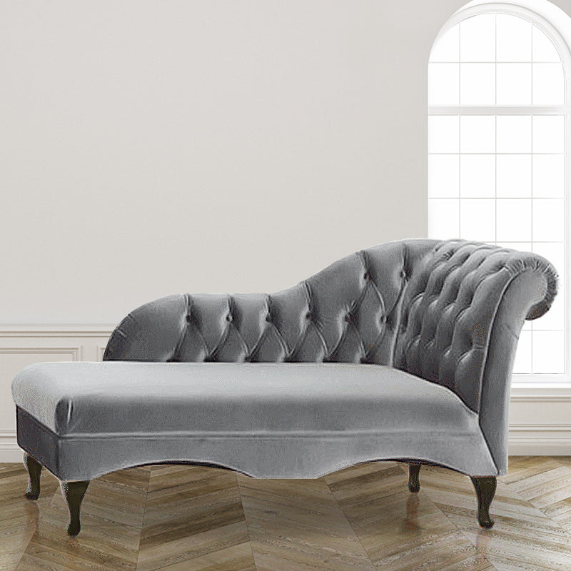 Living Room Rolled Arms Chaise Modern Style Velvet Chaise with Two Arms Gray Right-Arm Chaise Clearhalo 'Chairs & Seating' 'Chaise Lounge' 'chaise_lounge' 'furn' 'furn_chaise_lounge' 'Furniture' 'Living Room Furniture' 6777014