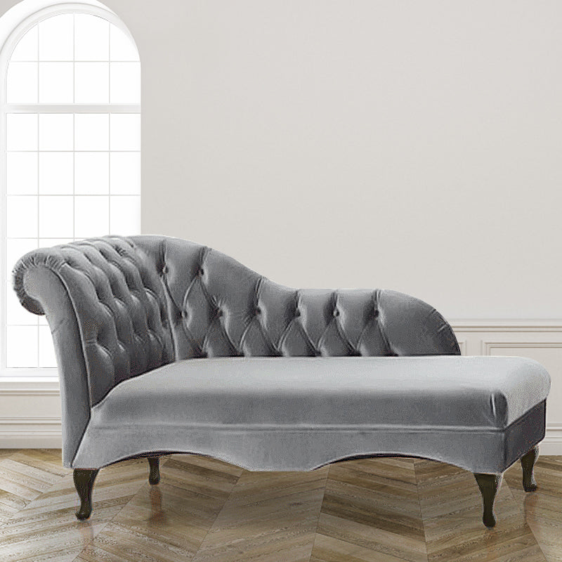 Living Room Rolled Arms Chaise Modern Style Velvet Chaise with Two Arms Gray Left-Arm Chaise Clearhalo 'Chairs & Seating' 'Chaise Lounge' 'chaise_lounge' 'furn' 'furn_chaise_lounge' 'Furniture' 'Living Room Furniture' 6777015