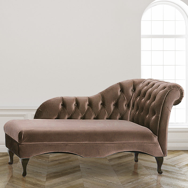 Living Room Rolled Arms Chaise Modern Style Velvet Chaise with Two Arms Brown Right-Arm Chaise Clearhalo 'Chairs & Seating' 'Chaise Lounge' 'chaise_lounge' 'furn' 'furn_chaise_lounge' 'Furniture' 'Living Room Furniture' 6777023