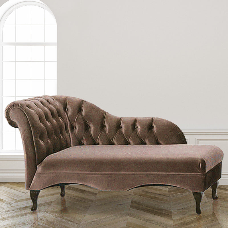 Living Room Rolled Arms Chaise Modern Style Velvet Chaise with Two Arms Brown Left-Arm Chaise Clearhalo 'Chairs & Seating' 'Chaise Lounge' 'chaise_lounge' 'furn' 'furn_chaise_lounge' 'Furniture' 'Living Room Furniture' 6777024