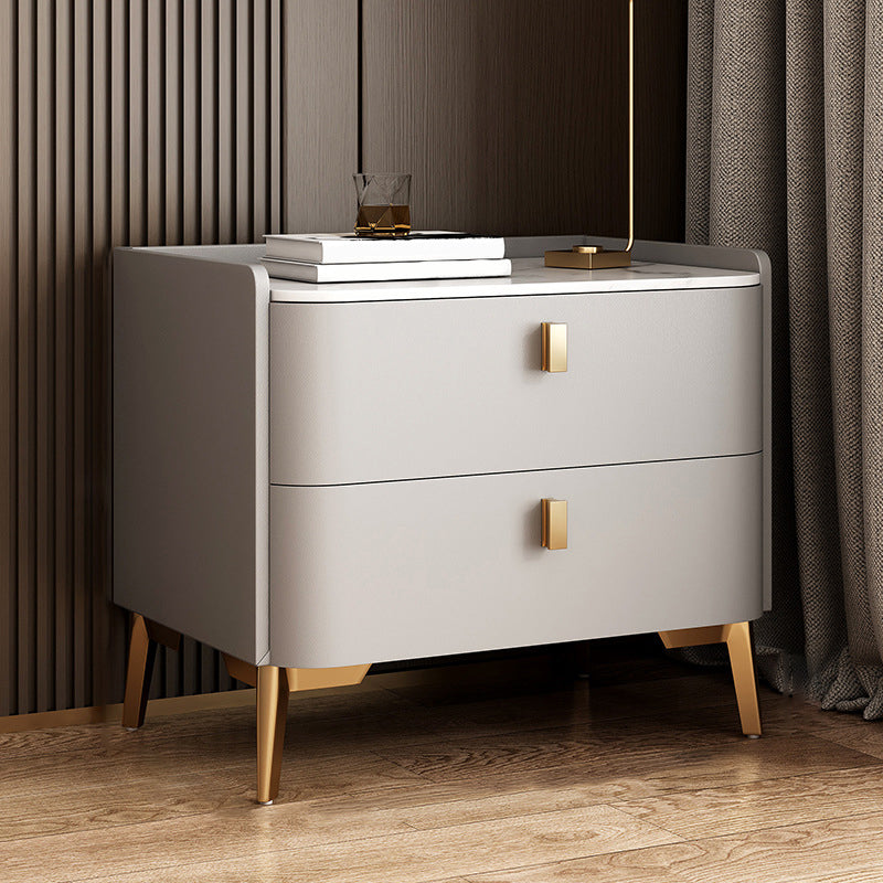 Classic Glam Bedside Cabinet Stone Bed Nightstand with 2 Drawers 20"L x 16"W x 18.5"H Light Gray 1 Piece Clearhalo 'Bedroom Furniture' 'furn' 'furn_night_stand' 'Furniture' 'night_stand' 'Nightstands' 6777636