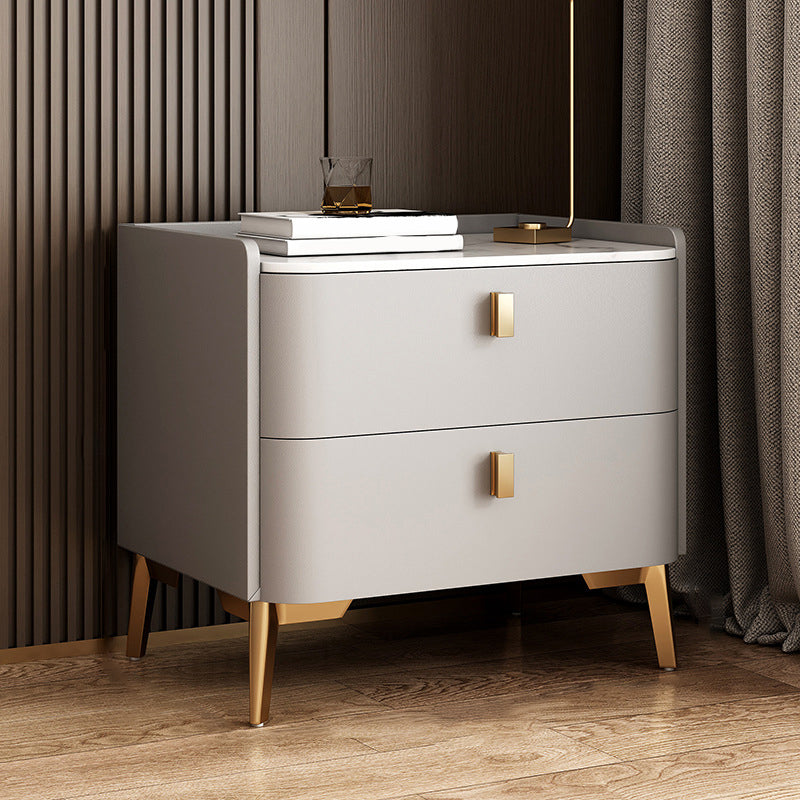 Classic Glam Bedside Cabinet Stone Bed Nightstand with 2 Drawers 18"L x 16"W x 18.5"H Light Gray 1 Piece Clearhalo 'Bedroom Furniture' 'furn' 'furn_night_stand' 'Furniture' 'night_stand' 'Nightstands' 6777637