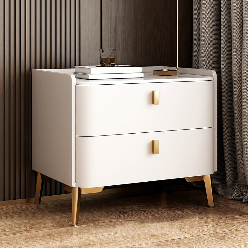 Classic Glam Bedside Cabinet Stone Bed Nightstand with 2 Drawers 20"L x 16"W x 18.5"H Off-White 1 Piece Clearhalo 'Bedroom Furniture' 'furn' 'furn_night_stand' 'Furniture' 'night_stand' 'Nightstands' 6777638