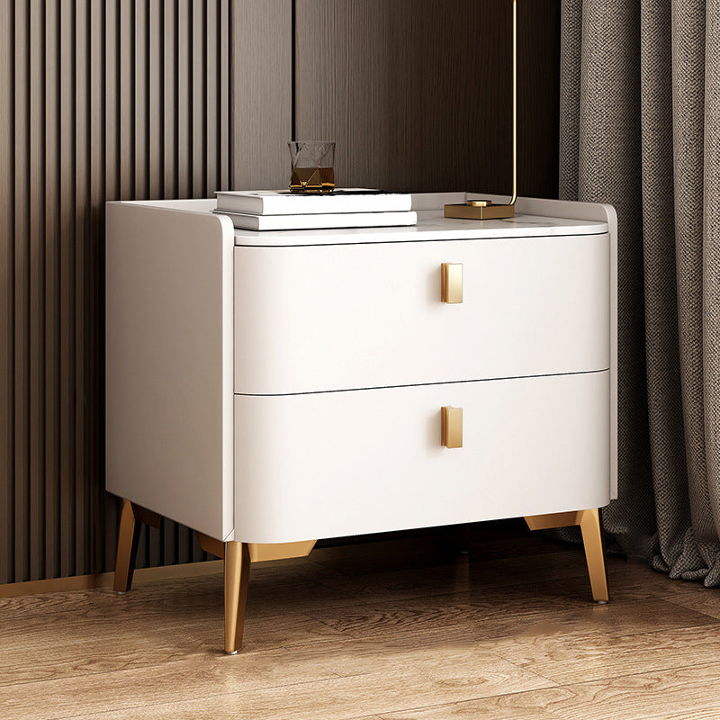 Classic Glam Bedside Cabinet Stone Bed Nightstand with 2 Drawers 18"L x 16"W x 18.5"H Off-White 1 Piece Clearhalo 'Bedroom Furniture' 'furn' 'furn_night_stand' 'Furniture' 'night_stand' 'Nightstands' 6777639