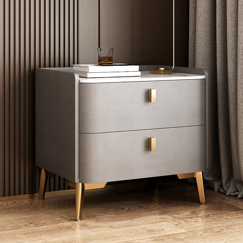 Classic Glam Bedside Cabinet Stone Bed Nightstand with 2 Drawers 18"L x 16"W x 18.5"H Medium Grey 1 Piece Clearhalo 'Bedroom Furniture' 'furn' 'furn_night_stand' 'Furniture' 'night_stand' 'Nightstands' 6777640