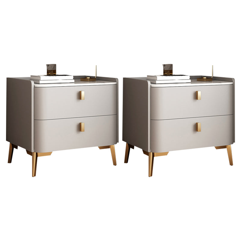 Classic Glam Bedside Cabinet Stone Bed Nightstand with 2 Drawers 18"L x 16"W x 18.5"H Light Gray 2 Piece Set Clearhalo 'Bedroom Furniture' 'furn' 'furn_night_stand' 'Furniture' 'night_stand' 'Nightstands' 6777643
