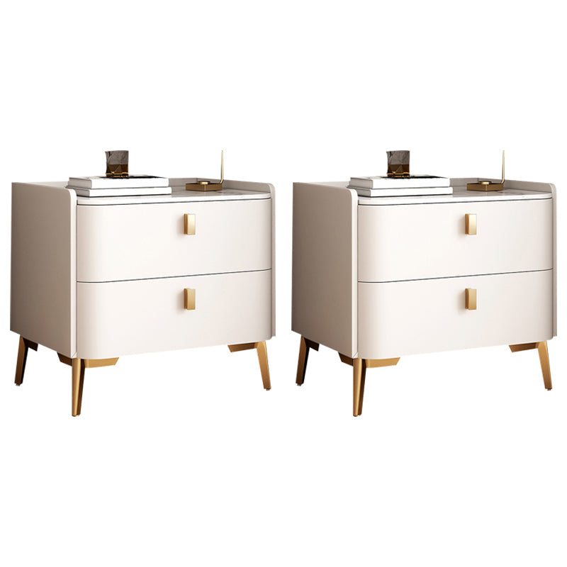 Classic Glam Bedside Cabinet Stone Bed Nightstand with 2 Drawers 18"L x 16"W x 18.5"H Off-White 2 Piece Set Clearhalo 'Bedroom Furniture' 'furn' 'furn_night_stand' 'Furniture' 'night_stand' 'Nightstands' 6777644