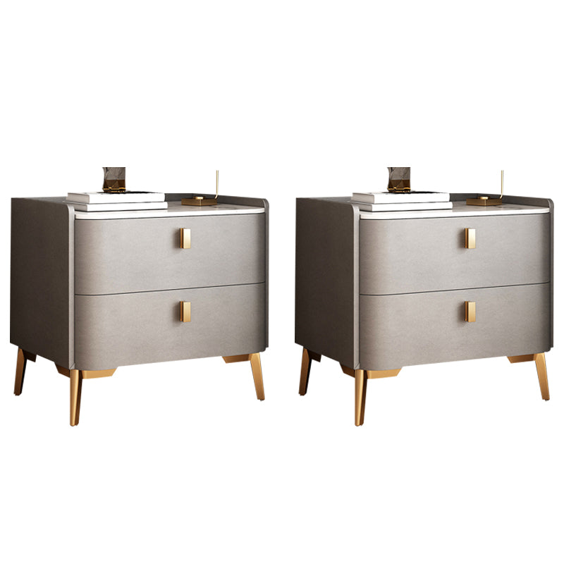 Classic Glam Bedside Cabinet Stone Bed Nightstand with 2 Drawers 18"L x 16"W x 18.5"H Medium Grey 2 Piece Set Clearhalo 'Bedroom Furniture' 'furn' 'furn_night_stand' 'Furniture' 'night_stand' 'Nightstands' 6777646