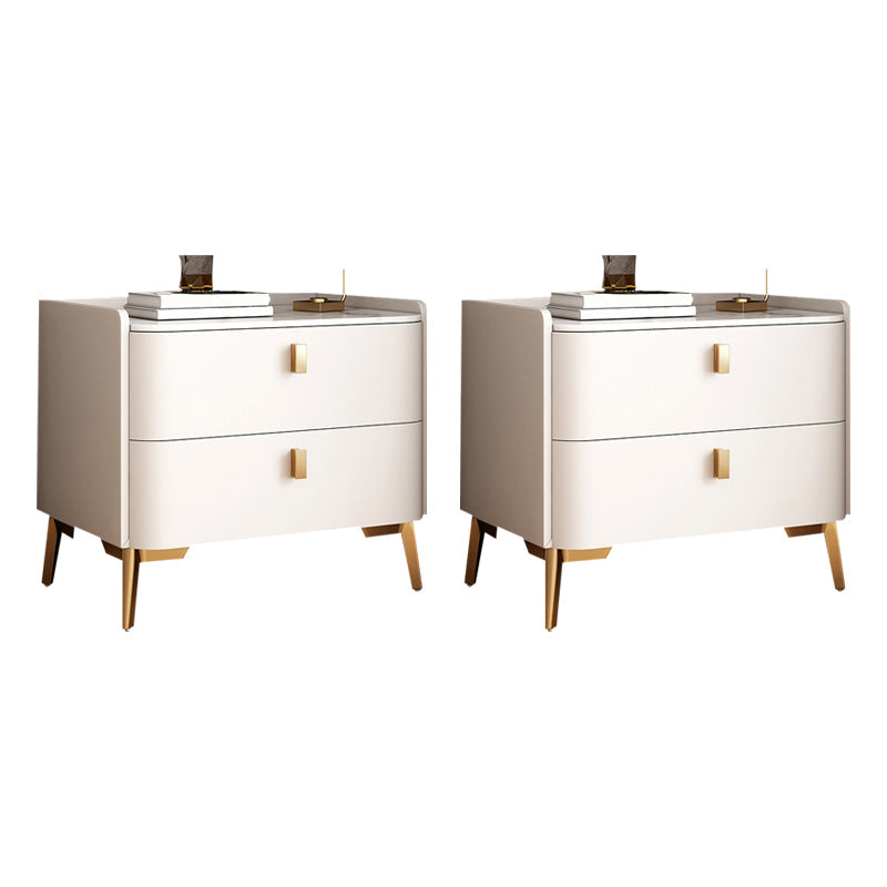 Classic Glam Bedside Cabinet Stone Bed Nightstand with 2 Drawers 20"L x 16"W x 18.5"H Off-White 2 Piece Set Clearhalo 'Bedroom Furniture' 'furn' 'furn_night_stand' 'Furniture' 'night_stand' 'Nightstands' 6777650