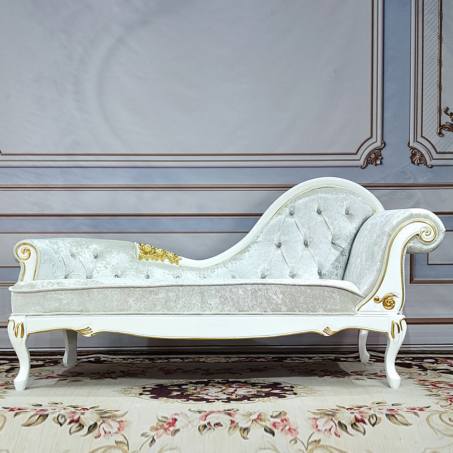 Living Room Rolled Arms Chaise Luxury Style Chaise Lounge with Button Tufted Flannel Gray Right-Arm Chaise Clearhalo 'Chairs & Seating' 'Chaise Lounge' 'chaise_lounge' 'furn' 'furn_chaise_lounge' 'Furniture' 'Living Room Furniture' 6777753