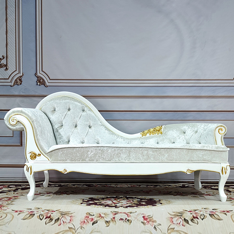 Living Room Rolled Arms Chaise Luxury Style Chaise Lounge with Button Tufted Flannel Gray Left-Arm Chaise Clearhalo 'Chairs & Seating' 'Chaise Lounge' 'chaise_lounge' 'furn' 'furn_chaise_lounge' 'Furniture' 'Living Room Furniture' 6777756
