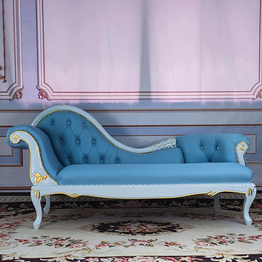 Living Room Rolled Arms Chaise Luxury Style Chaise Lounge with Button Tufted Tech Cloth Blue Left-Arm Chaise Clearhalo 'Chairs & Seating' 'Chaise Lounge' 'chaise_lounge' 'furn' 'furn_chaise_lounge' 'Furniture' 'Living Room Furniture' 6777759