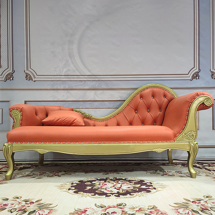 Living Room Rolled Arms Chaise Luxury Style Chaise Lounge with Button Tufted Tech Cloth Orange Right-Arm Chaise Clearhalo 'Chairs & Seating' 'Chaise Lounge' 'chaise_lounge' 'furn' 'furn_chaise_lounge' 'Furniture' 'Living Room Furniture' 6777762
