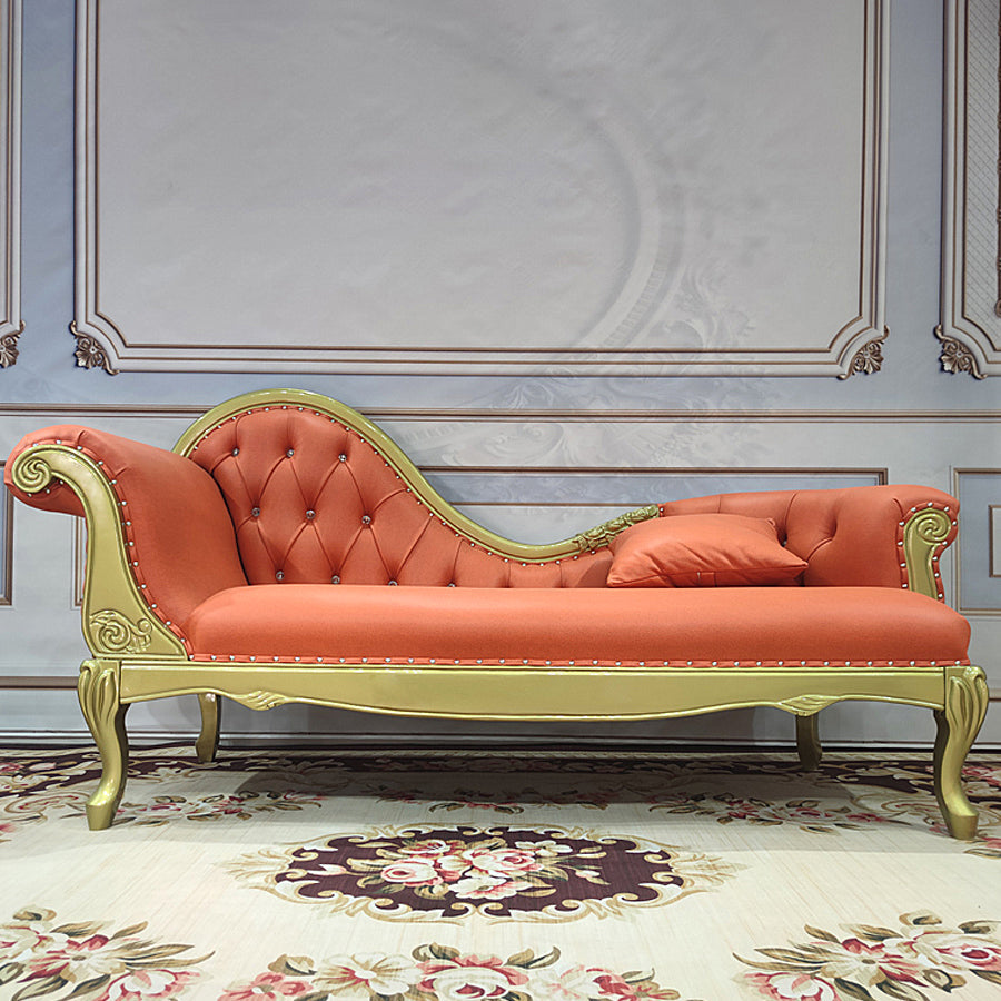 Living Room Rolled Arms Chaise Luxury Style Chaise Lounge with Button Tufted Tech Cloth Orange Left-Arm Chaise Clearhalo 'Chairs & Seating' 'Chaise Lounge' 'chaise_lounge' 'furn' 'furn_chaise_lounge' 'Furniture' 'Living Room Furniture' 6777764