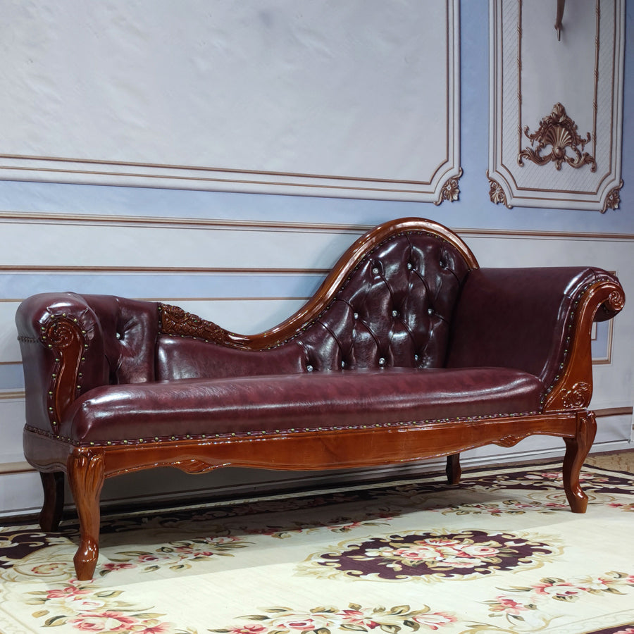Living Room Rolled Arms Chaise Luxury Style Chaise Lounge with Button Tufted Genuine Leather Coffee Right-Arm Chaise Clearhalo 'Chairs & Seating' 'Chaise Lounge' 'chaise_lounge' 'furn' 'furn_chaise_lounge' 'Furniture' 'Living Room Furniture' 6777766