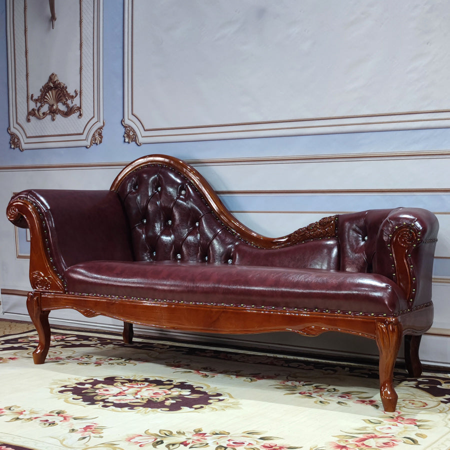 Living Room Rolled Arms Chaise Luxury Style Chaise Lounge with Button Tufted Genuine Leather Coffee Left-Arm Chaise Clearhalo 'Chairs & Seating' 'Chaise Lounge' 'chaise_lounge' 'furn' 'furn_chaise_lounge' 'Furniture' 'Living Room Furniture' 6777767