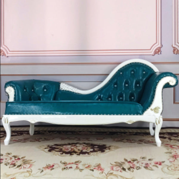 Living Room Rolled Arms Chaise Luxury Style Chaise Lounge with Button Tufted Genuine Leather Blue Right-Arm Chaise Clearhalo 'Chairs & Seating' 'Chaise Lounge' 'chaise_lounge' 'furn' 'furn_chaise_lounge' 'Furniture' 'Living Room Furniture' 6777769