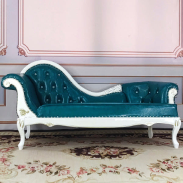 Living Room Rolled Arms Chaise Luxury Style Chaise Lounge with Button Tufted Genuine Leather Blue Left-Arm Chaise Clearhalo 'Chairs & Seating' 'Chaise Lounge' 'chaise_lounge' 'furn' 'furn_chaise_lounge' 'Furniture' 'Living Room Furniture' 6777770