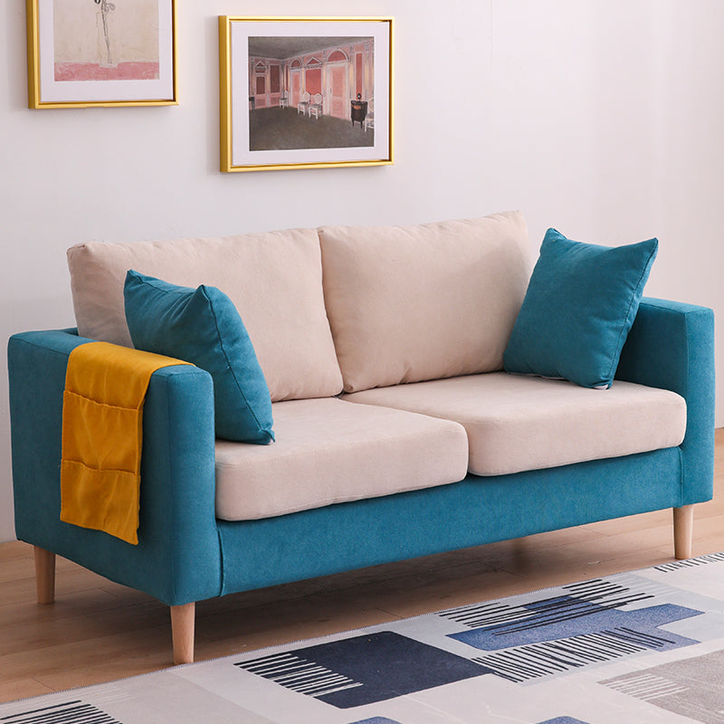 Canapé scandinave 2 places avec 2 oreillers en arrière et bras carrés