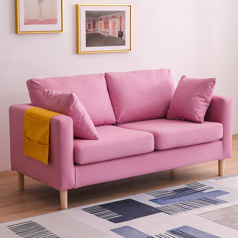 Canapé scandinave 2 places avec 2 oreillers en arrière et bras carrés