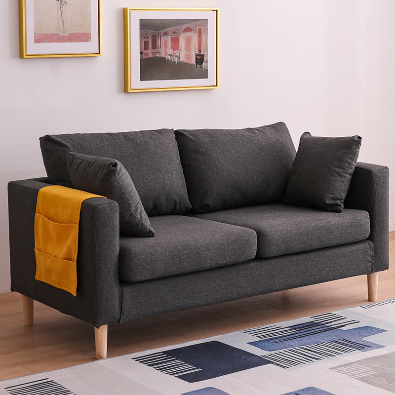 Canapé scandinave 2 places avec 2 oreillers en arrière et bras carrés