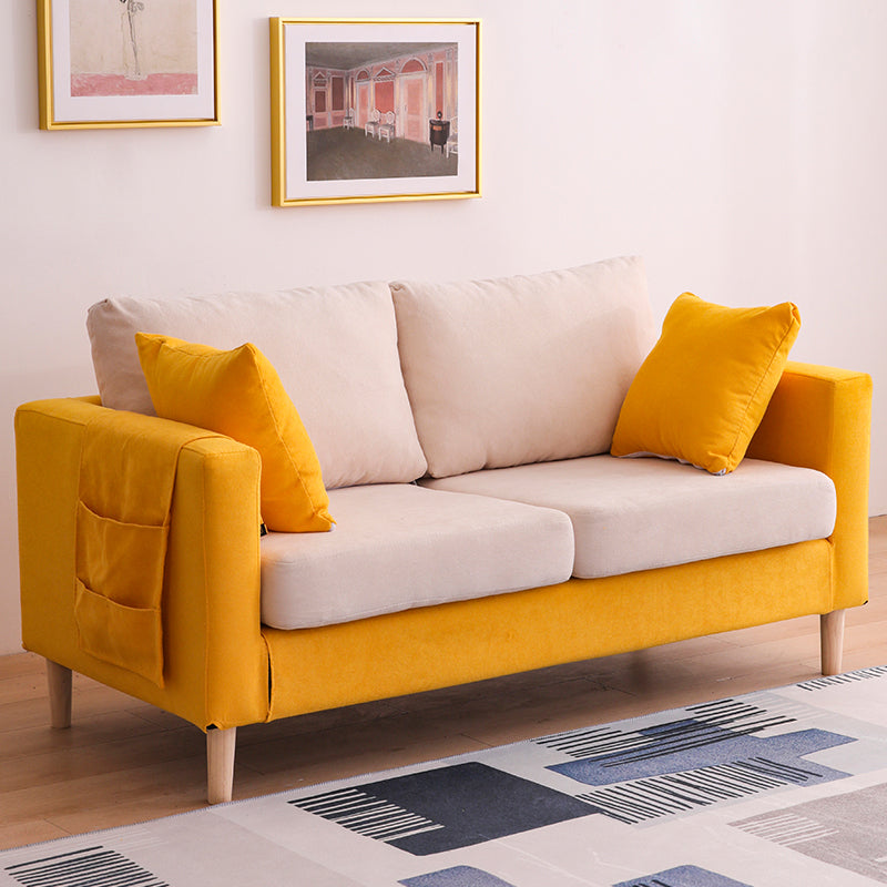 Canapé scandinave 2 places avec 2 oreillers en arrière et bras carrés