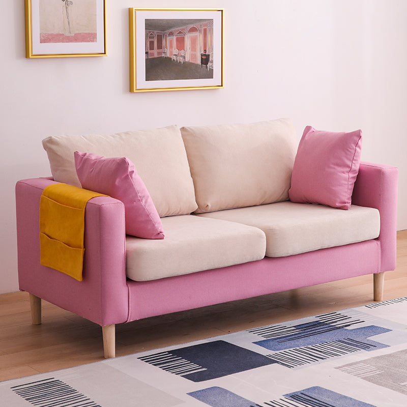 Canapé scandinave 2 places avec 2 oreillers en arrière et bras carrés