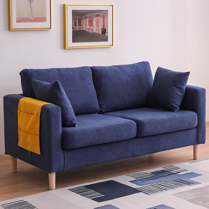 Canapé scandinave 2 places avec 2 oreillers en arrière et bras carrés