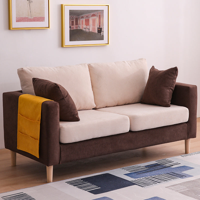 Canapé scandinave 2 places avec 2 oreillers en arrière et bras carrés