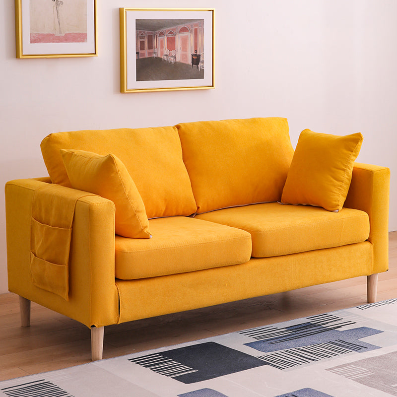 Canapé scandinave 2 places avec 2 oreillers en arrière et bras carrés