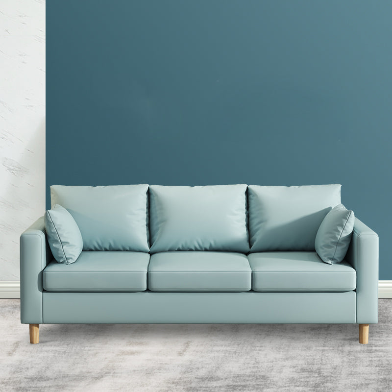 Modern 3-Seater 28.34" H Faux Leather Square Arm Sofa with 2 Pillows Clearhalo 'furn' 'furn_sofas' 'Furniture' 'Living Room Furniture' 'Sofa' 'sofas' 6778412