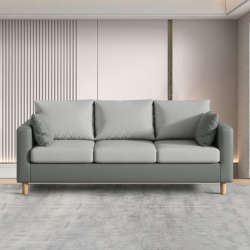 Modern 3-Seater 28.34" H Faux Leather Square Arm Sofa with 2 Pillows 67"L x 26"W x 28"H Dark Grey Light Grey Clearhalo 'furn' 'furn_sofas' 'Furniture' 'Living Room Furniture' 'Sofa' 'sofas' 6778414