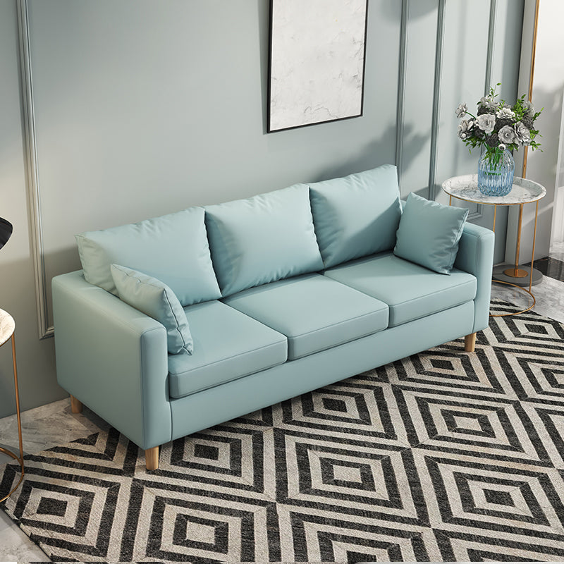 Modern 3-Seater 28.34" H Faux Leather Square Arm Sofa with 2 Pillows Clearhalo 'furn' 'furn_sofas' 'Furniture' 'Living Room Furniture' 'Sofa' 'sofas' 6778415