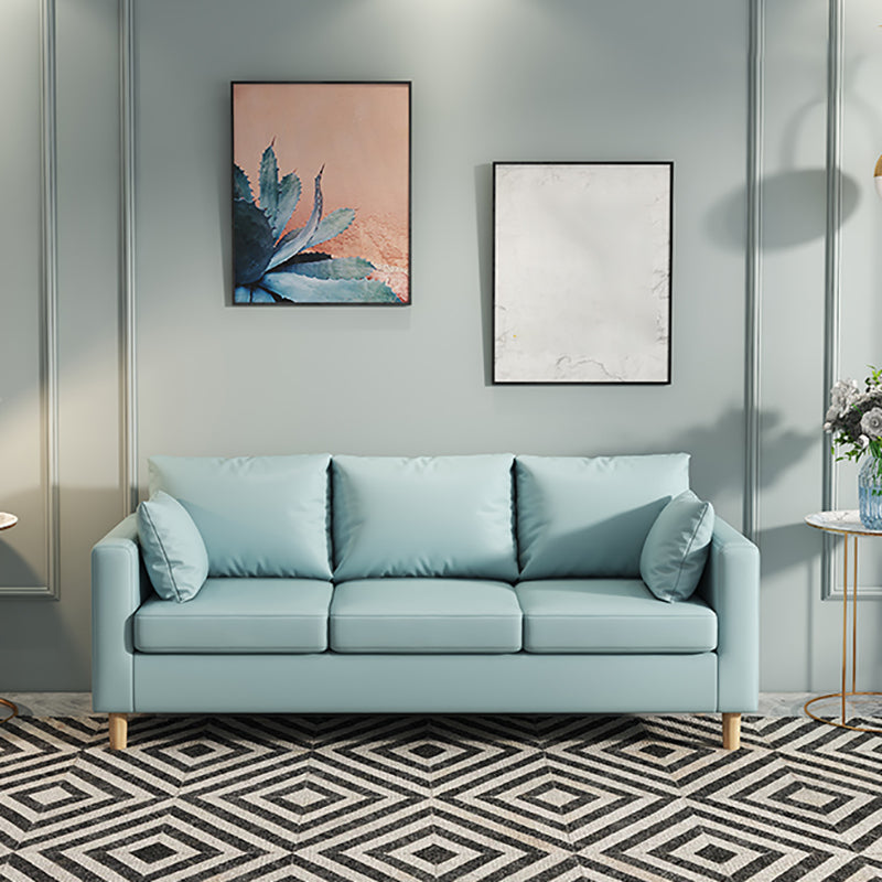 Modern 3-Seater 28.34" H Faux Leather Square Arm Sofa with 2 Pillows Clearhalo 'furn' 'furn_sofas' 'Furniture' 'Living Room Furniture' 'Sofa' 'sofas' 6778419