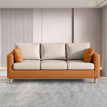 Modern 3-Seater 28.34" H Faux Leather Square Arm Sofa with 2 Pillows 67"L x 26"W x 28"H Beige Orange Clearhalo 'furn' 'furn_sofas' 'Furniture' 'Living Room Furniture' 'Sofa' 'sofas' 6778425