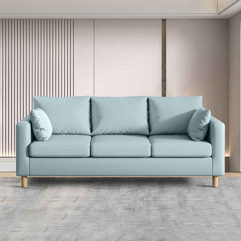 Modern 3-Seater 28.34" H Faux Leather Square Arm Sofa with 2 Pillows 67"L x 26"W x 28"H Mint Green Clearhalo 'furn' 'furn_sofas' 'Furniture' 'Living Room Furniture' 'Sofa' 'sofas' 6778433