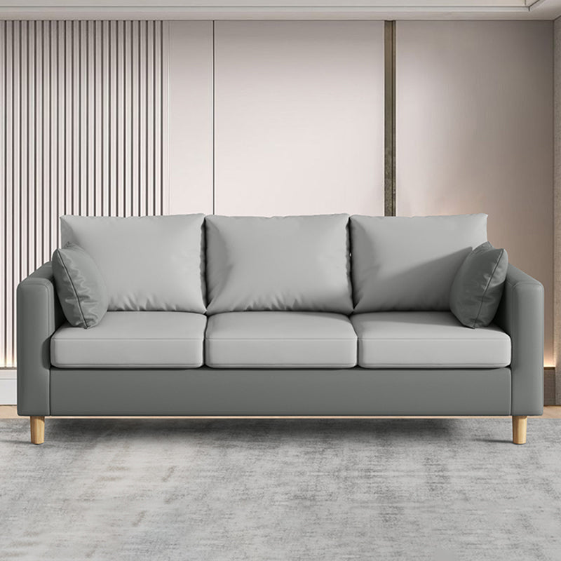 Modern 3-Seater 28.34" H Faux Leather Square Arm Sofa with 2 Pillows 75"L x 26"W x 28"H Dark Grey Light Grey Clearhalo 'furn' 'furn_sofas' 'Furniture' 'Living Room Furniture' 'Sofa' 'sofas' 6778440