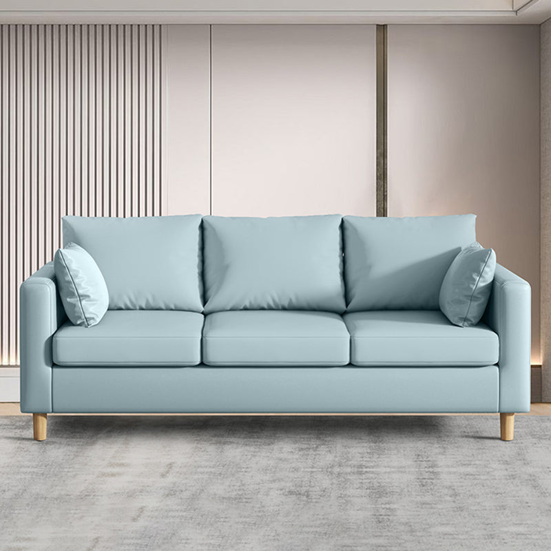 Modern 3-Seater 28.34" H Faux Leather Square Arm Sofa with 2 Pillows 75"L x 26"W x 28"H Mint Green Clearhalo 'furn' 'furn_sofas' 'Furniture' 'Living Room Furniture' 'Sofa' 'sofas' 6778444