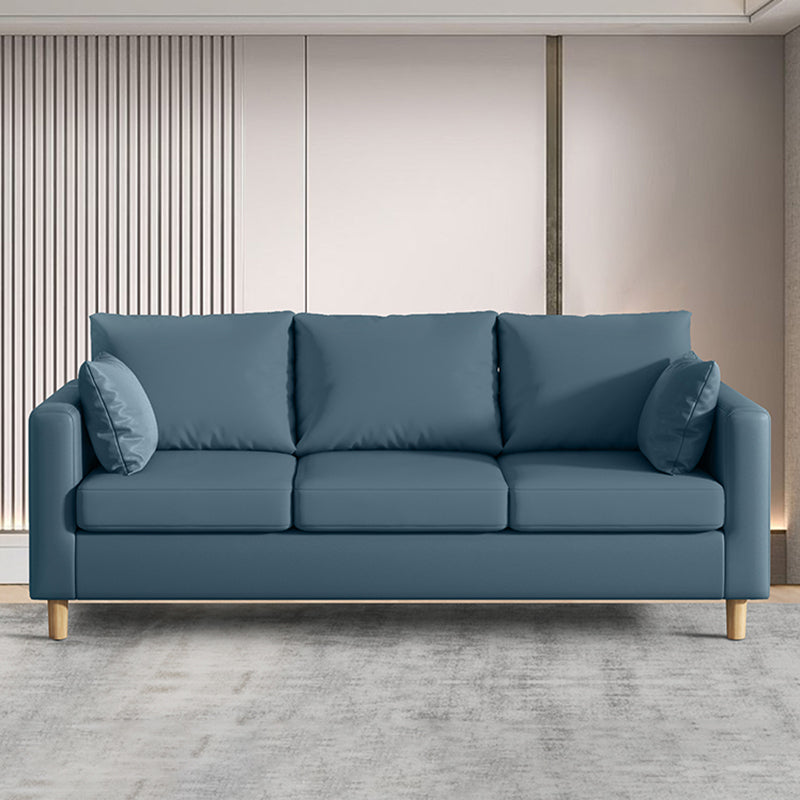Modern 3-Seater 28.34" H Faux Leather Square Arm Sofa with 2 Pillows 75"L x 26"W x 28"H Royal Blue Clearhalo 'furn' 'furn_sofas' 'Furniture' 'Living Room Furniture' 'Sofa' 'sofas' 6778449