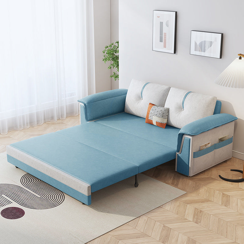 Scandinavian Faux Leather Sleeper Sofa Upholstered Pillow Top Arm Sofa Bed