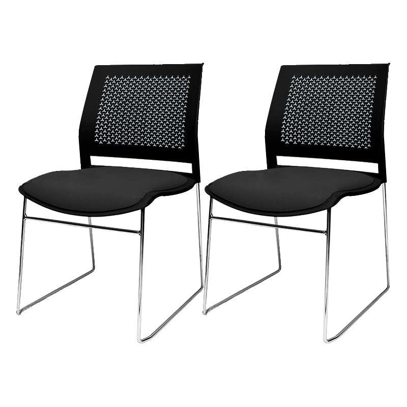 Contemporary Ergonomic Conference Chair Metal Office Chair without Arm Upholstered 2 Piece Set Black Clearhalo 'furn' 'furn_office_chair' 'Furniture' 'Office Chairs' 'Office Furniture' 'office_chair' 6779241