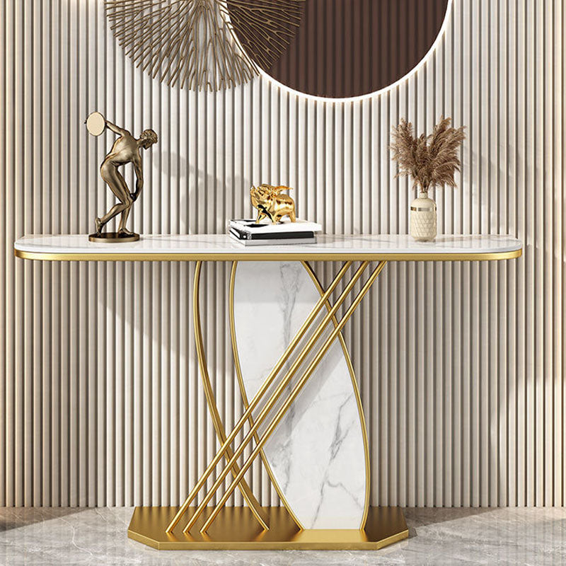 Mesa de acento de hierro de Glam Stone Mesa de sofá de la consola de media luna para Hall