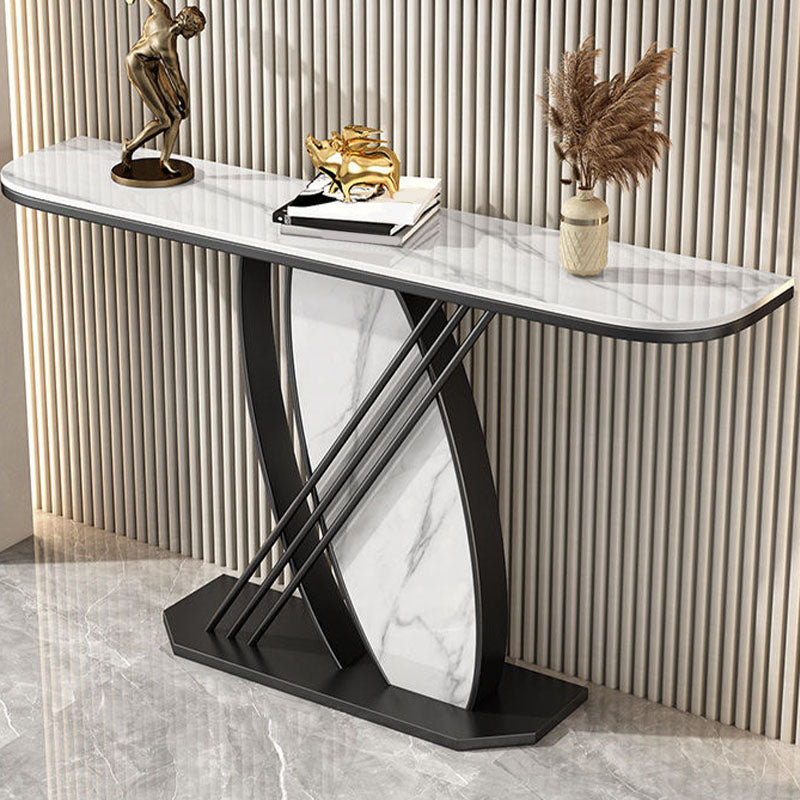Mesa de acento de hierro de Glam Stone Mesa de sofá de la consola de media luna para Hall