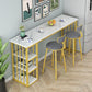 Mesa industrial rectangular con altura de barra, mesa de bar de madera sintética con base de almacenamiento
