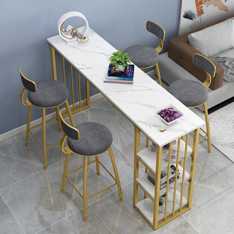 Mesa industrial rectangular con altura de barra, mesa de bar de madera sintética con base de almacenamiento
