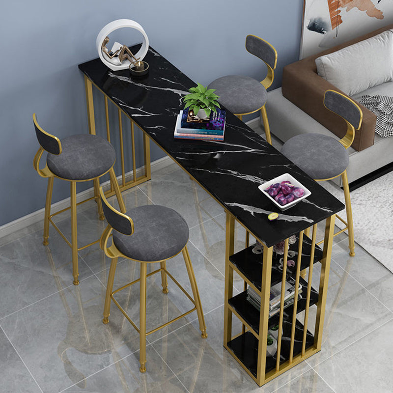 Mesa industrial rectangular con altura de barra, mesa de bar de madera sintética con base de almacenamiento